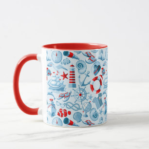 Maritimes Rot-Weiß-Blau-Muster Tasse