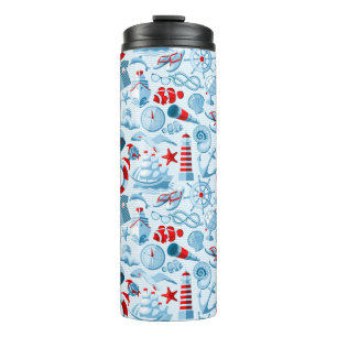 Maritimes Rot-Weiß-Blau-Muster Thermosbecher