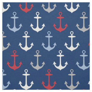 Maritimes Rot-Weiß und Navy Blau Anker Muster Stoff