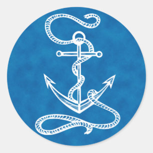 Maritimes Schiff Anker Aquarell Blau Ozean Matrose Runder Aufkleber