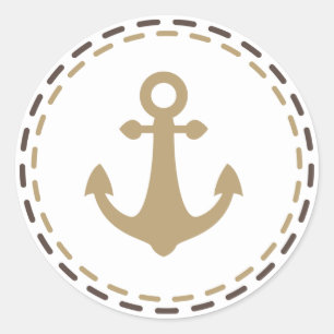 Maritimes Schiff Anker Braun und Beige - Matrose,  Runder Aufkleber