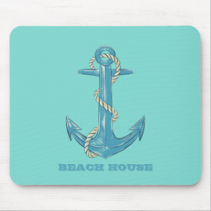 Maritimes Strandhaus, Anker, Seil, Mintgrün Mousepad