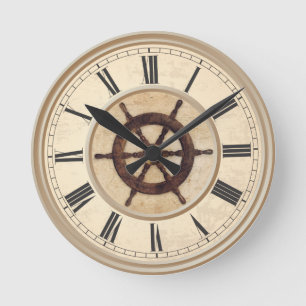 Maritimes Vintage-Holz-Steuerrad Runde Wanduhr