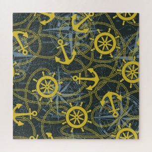 Maritimes Vintage-Muster, Anker und Karte. Puzzle