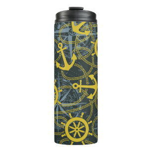 Maritimes Vintage-Muster, Anker und Karte. Thermosbecher