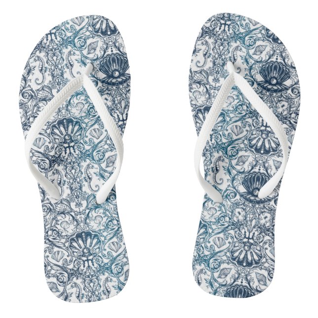 Maritimes Vintage-Muster Flip Flops (Fußbett)