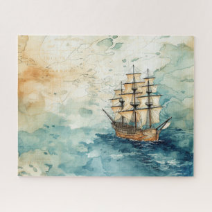 Maritimes Vintage-Segelschiff Alte Karte Puzzle
