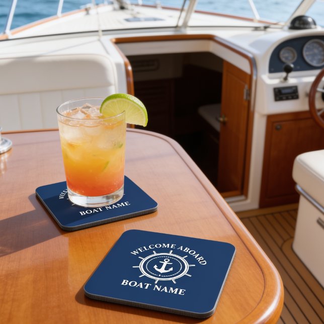 Maritimes Willkommen an Bord Bootsname Anker Seil  Getränkeuntersetzer (Customize with Your Boat Name.)