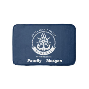 Maritiver Geist Anker,Steuerrad, Marineblau Badematte
