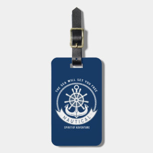 Maritiver Geist Anker,Steuerrad, Marineblau Gepäckanhänger
