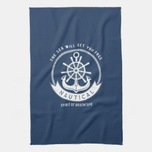 Maritiver Geist Anker,Steuerrad, Marineblau Geschirrtuch