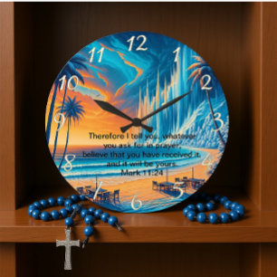 Mark 11:24 Friedliche Cross Sunset Reflektion Große Wanduhr