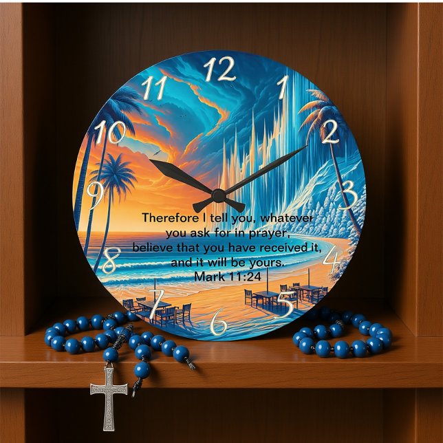 Mark 11:24 Friedliche Cross Sunset Reflektion Große Wanduhr (Von Creator hochgeladen)