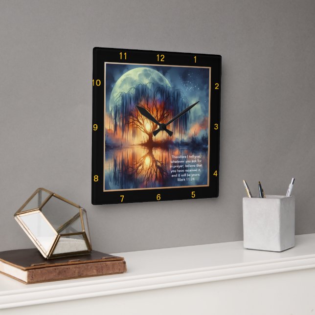 Mark 11:24 Gebet-Zeit: Christliches Design nach Ma Quadratische Wanduhr (Büro)
