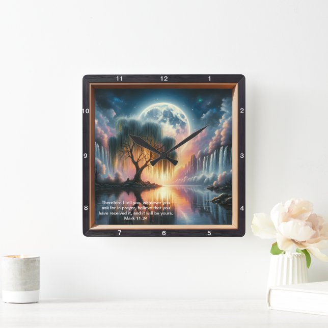 Mark 11:24 Inspiration Timepiece: Custom Design Quadratische Wanduhr (Zuhause)
