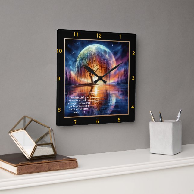 Mark 11:24 Prayerful Time: Personalisiert Scriptur Quadratische Wanduhr (Büro)