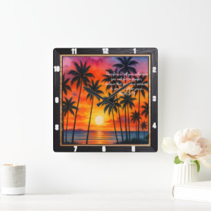 Mark 11:24 Sunset Palms Prayer Verse Quadratische Wanduhr
