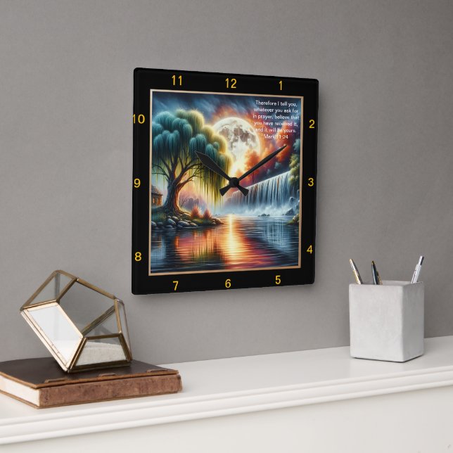 Mark 11:24 Uhr: Personalisierte Gebetsruhr Quadratische Wanduhr (Büro)