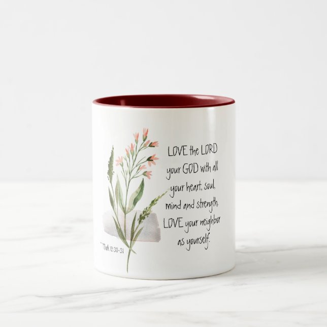 Mark 12:30-31 LIEBE der Herr dein Gott Zweifarbige Tasse (Mittel)