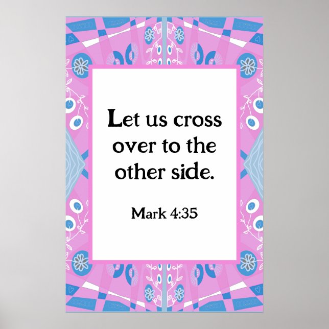 Mark 4:35 Bohemisch Chintz Illustration Pink Blue Poster (Vorne)