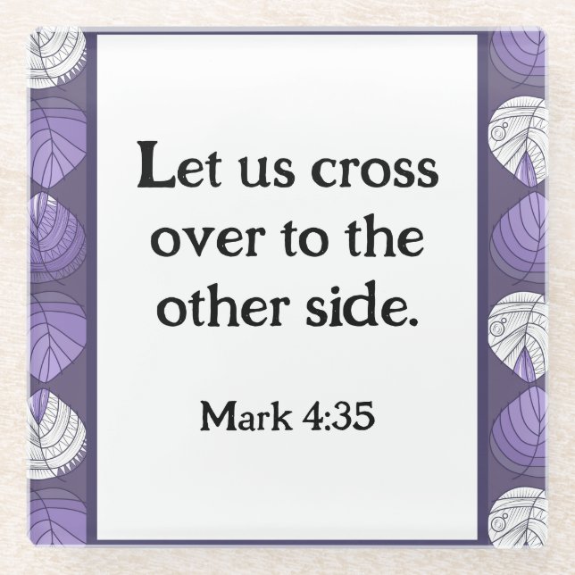 Mark 4:35 Fish Head Blätter Lilac Glasuntersetzer (Vorderseite)