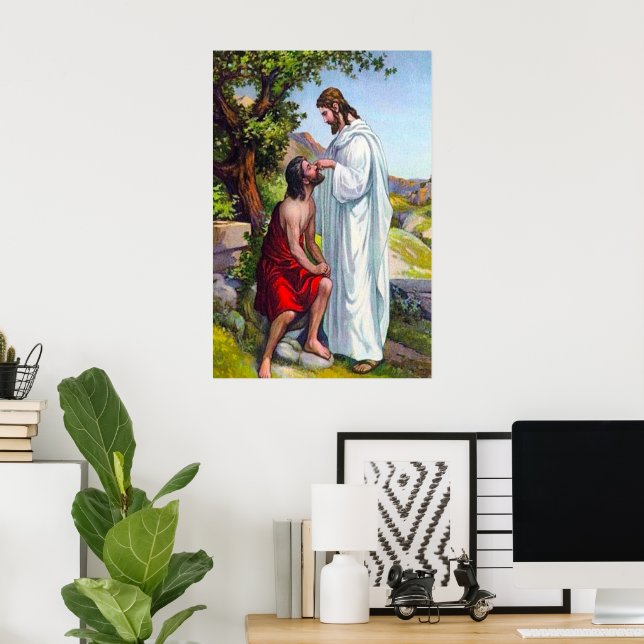 Mark 8:22-26 Jesus heilt einen Blinden Mann Poster (Heimbüro)
