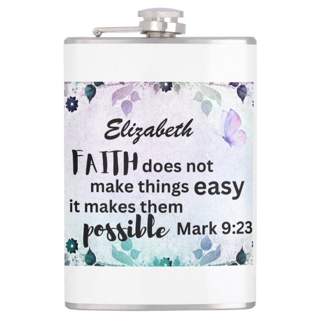 Mark 9:23 Der Glaube macht Dinge möglich Flachmann (Vorderseite)