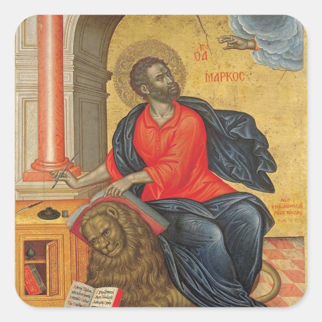 Mark der Evangelist von Emmanuel Tzanes Quadratischer Aufkleber (Vorderseite)