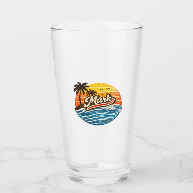 Mark Retro-Sonnenuntergang-Name-Design Glas (Vorderseite)