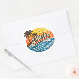Mark Retro-Sonnenuntergang-Name-Design Runder Aufkleber