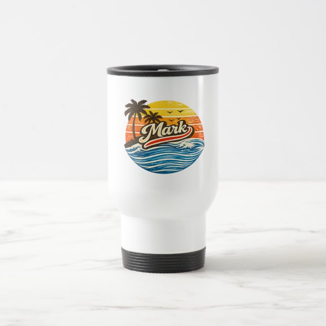 Mark Retro Sunset Name Design Reisebecher (Mittel)