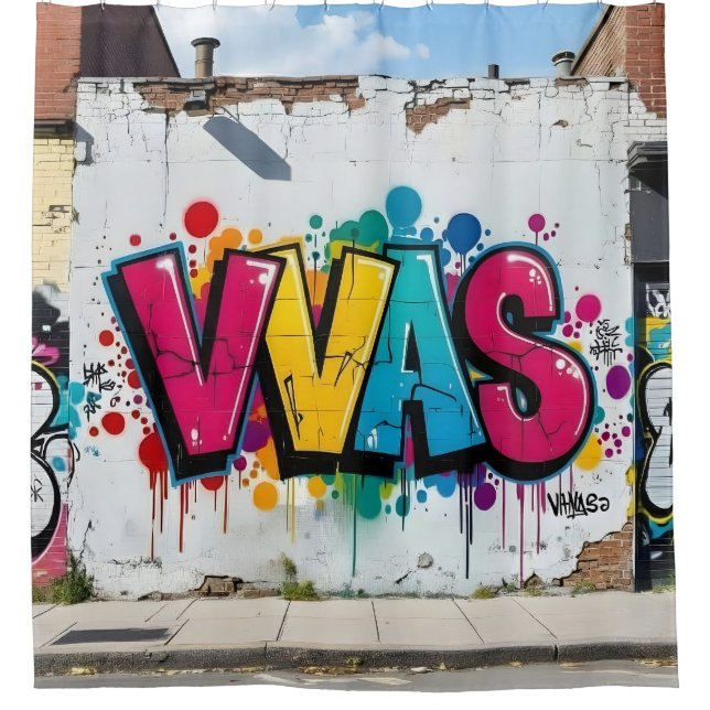 Marke des Studios – Lebendiger Graffiti-Kunst-Dusc Duschvorhang (Vorderseite)