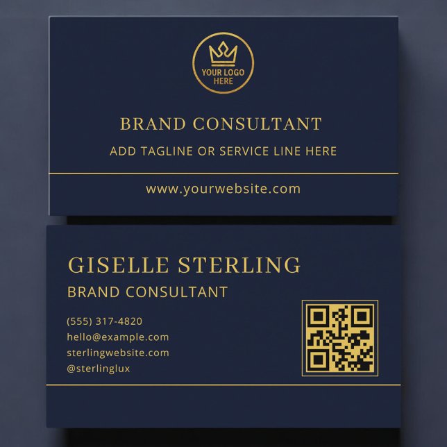 Markenberater Blau Gold Logo QR Code Visitenkarte (Von Creator hochgeladen)