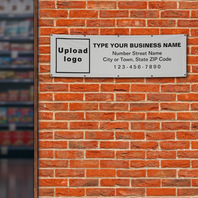 Markenbezeichnung auf grauem Long-Banner Banner (Gray long banner with your business brand)