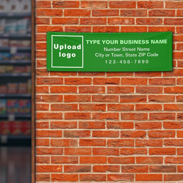 Markenbezeichnung auf grünem Long Banner (Green long banner with your business brand)
