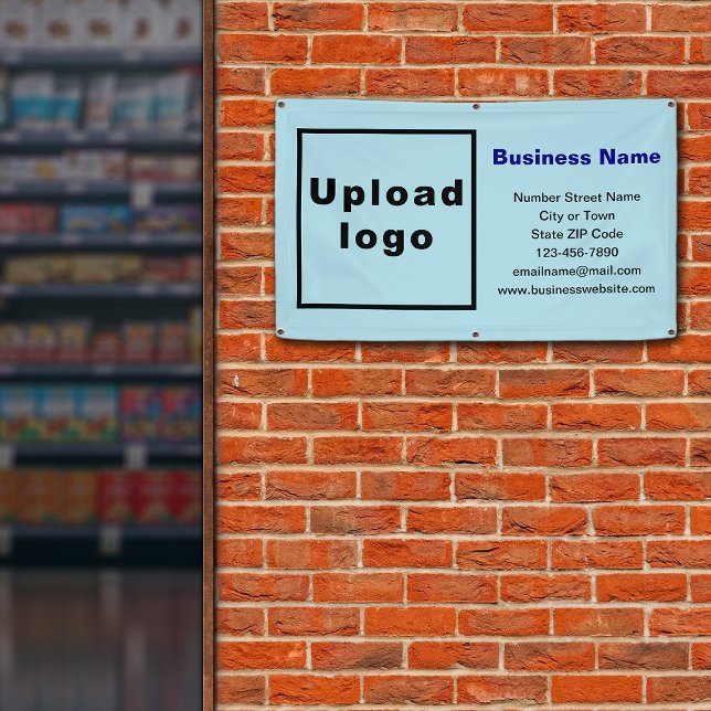 Markenbezeichnung auf hellblauen Bannern Banner (Light blue banner with your business brand)
