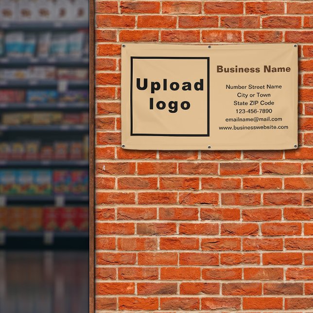 Markenbezeichnung auf hellbraunem Rechteck-Banner Banner (Light brown banner with your business brand)