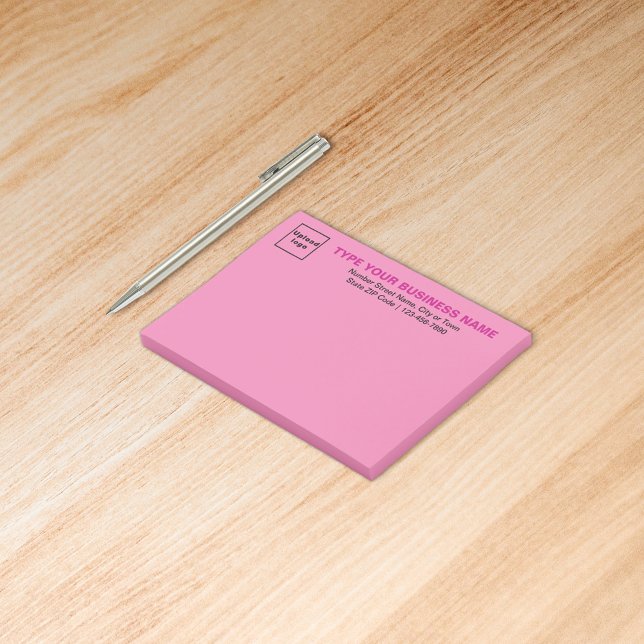 Markenbezeichnung auf rosa Rechteck Post-it Klebezettel (Build brand name awareness. Your business brand on pink rectangle post it note.)