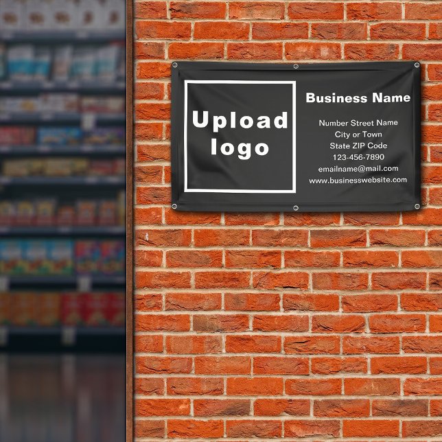 Markenbezeichnung auf schwarzem Banner (Black banner with your business brand)