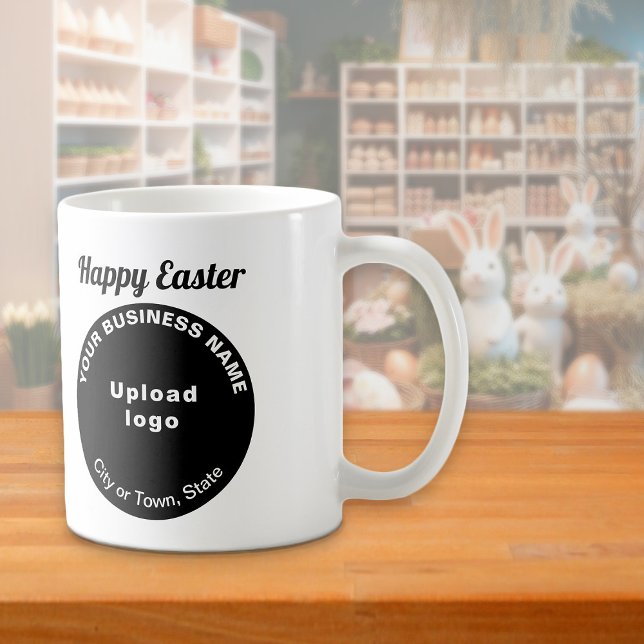 Markenbezeichnung "Black Business" | Ostern | Mug Kaffeetasse (Mug with Easter greeting and black round shape business brand)