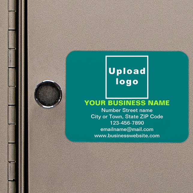 Markenbezeichnung für Aquamarines grünes Rechteck  Magnet (Your business brand on teal green rectangle flexible magnet as marketing material.)