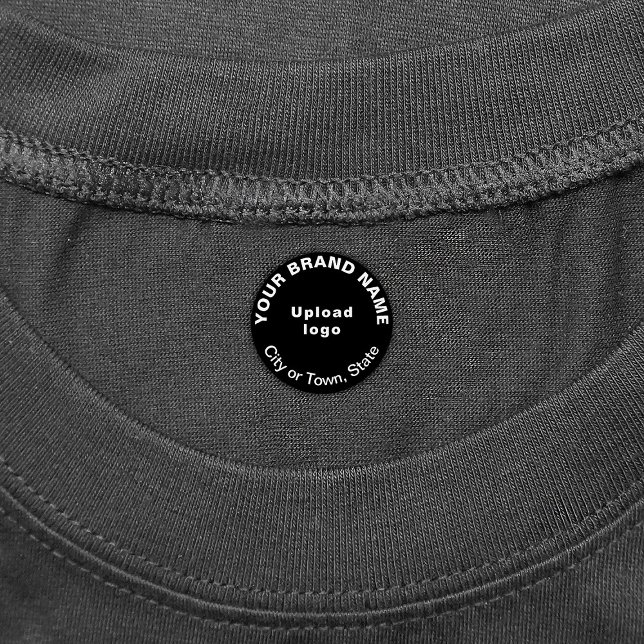 Markenbezeichnung für das schwarze Kleidungslabel Etiketten (Small black round clothing label with your business brand)