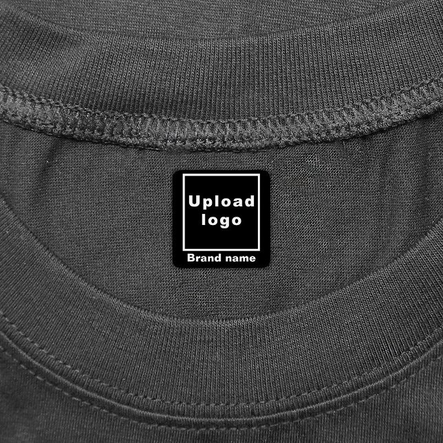Markenbezeichnung für die Bekleidung auf dem Schwa Etiketten (Black square clothing label with your business brand)