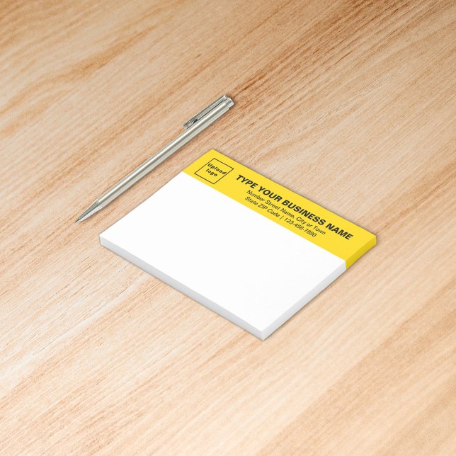 Markenbezeichnung für die gelbe Position des Recht Post-it Klebezettel (Build brand name awareness. Your business brand on yellow heading of rectangle sticker.)