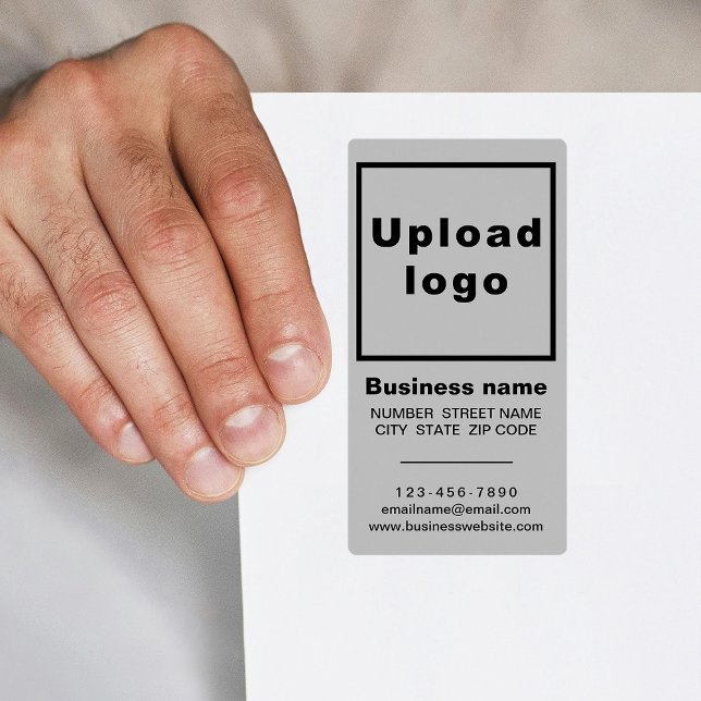 Markenbezeichnung für graue Portrait-Versandmarke (Gray portrait shipping label with your business brand)