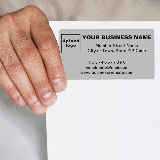 Markenbezeichnung für graue Versandmarke (Gray shipping label with your business brand)