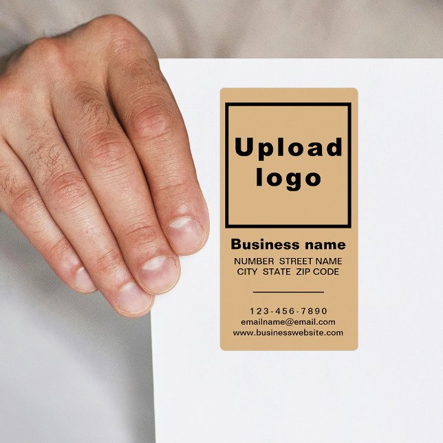 Markenbezeichnung für hellbraune Portraitausliefer (Light brown portrait shipping label with your business brand)