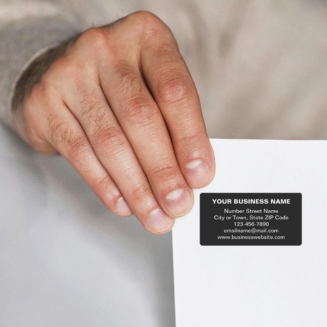 Markenbezeichnung für schlichte Textverarbeitung a Adressaufkleber (Black address label with your business brand in plain text)