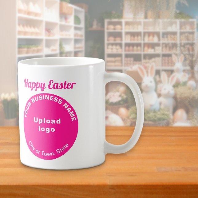 Markenbezeichnung "Rosa" | Ostern | Mug Kaffeetasse (Mug with Easter greeting and pink round shape business brand)