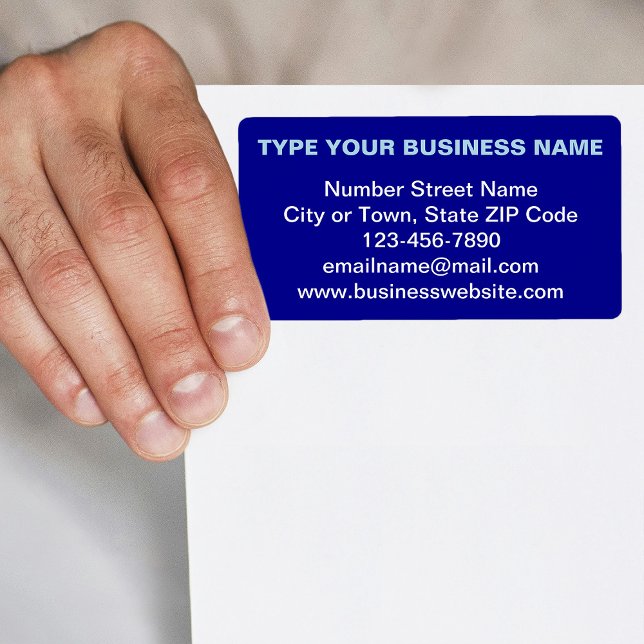 Markenbezeichnung "schlichter Text" für das Blue S (Blue shipping label with your business brand in plain text)
